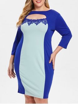 Plus Size Cut Out TwoTone Sheath Dress - BLUEBERRY BLUE - 1X