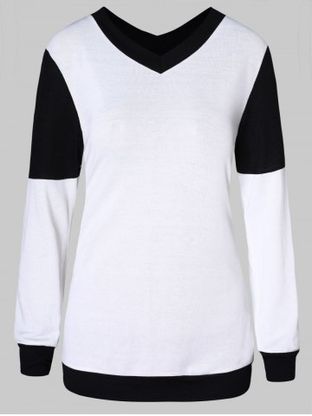 V Neck Two Tone Pullover Sweater