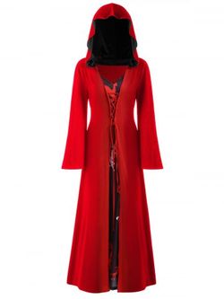 Christmas Elk Print Plus Size Lace Up Longline Dress - LAVA RED - L