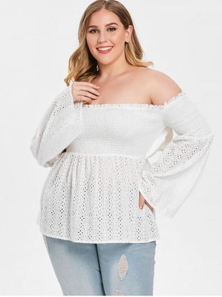 plus size off the shoulder bell sleeve top