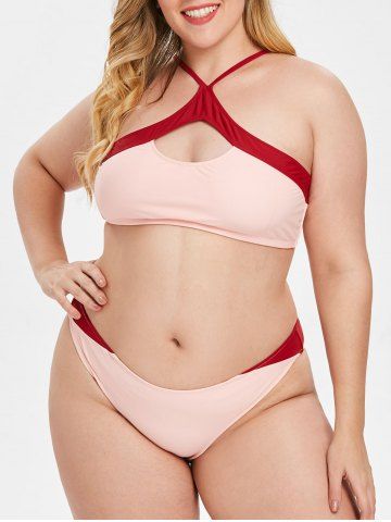 Padded Cut Out Plus Size Bikini Set - LIGHT PINK - L