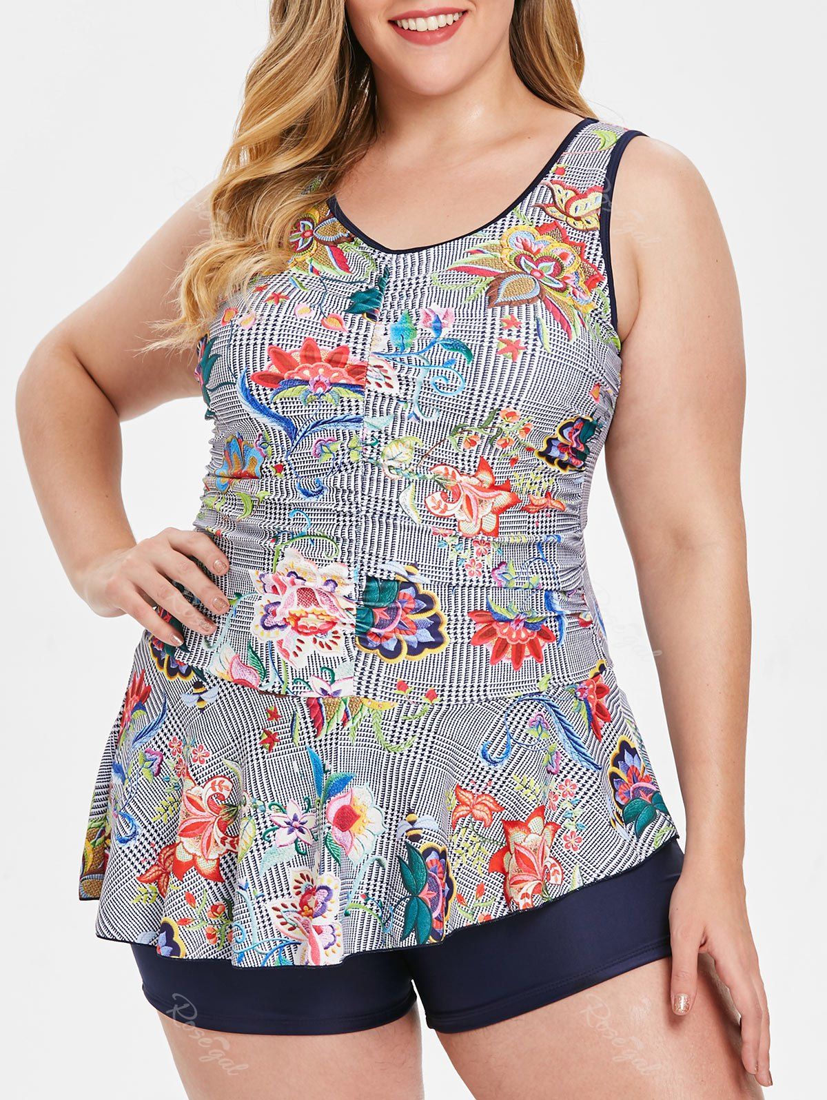 

Floral Print Plus Size A Line One-piece Swimsuit, Multi