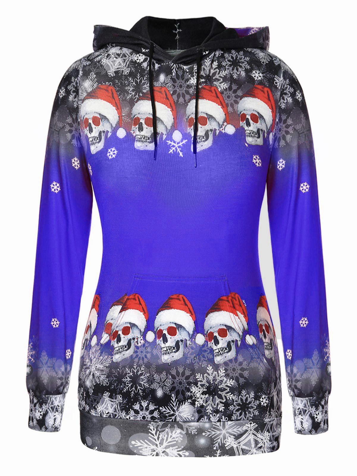 

Plus Size Pullover Skulls Snowflake Christmas Hoodie, Cobalt blue