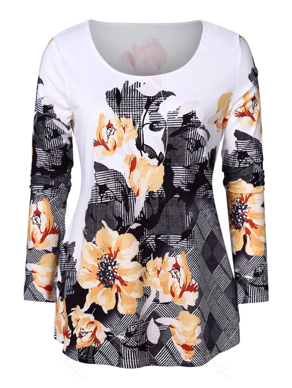 

Plus Size Argyle Floral Print T-shirt, Multi