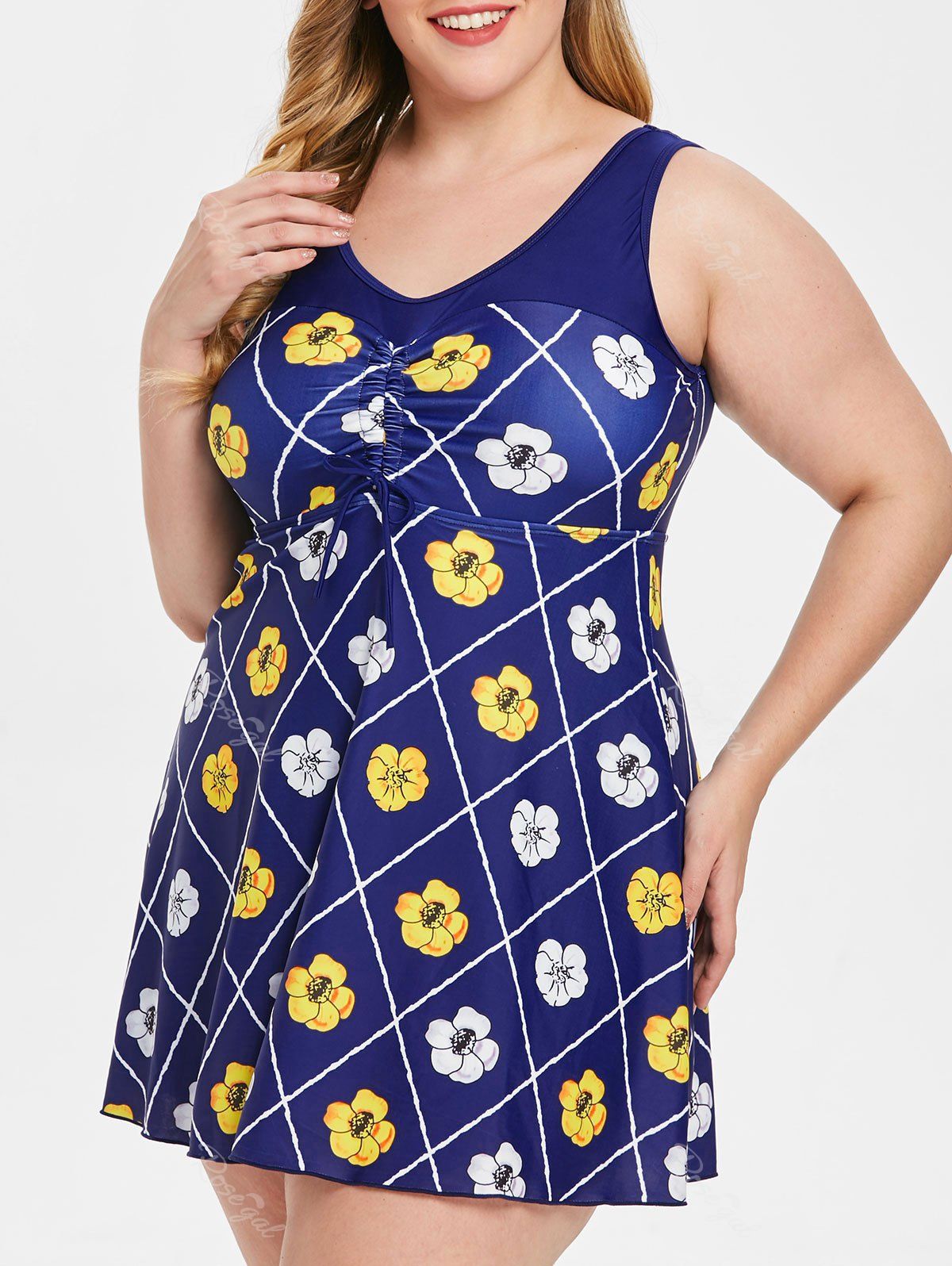 

Plus Size Geometric Pattern and Floral Print Swimwear, Multi