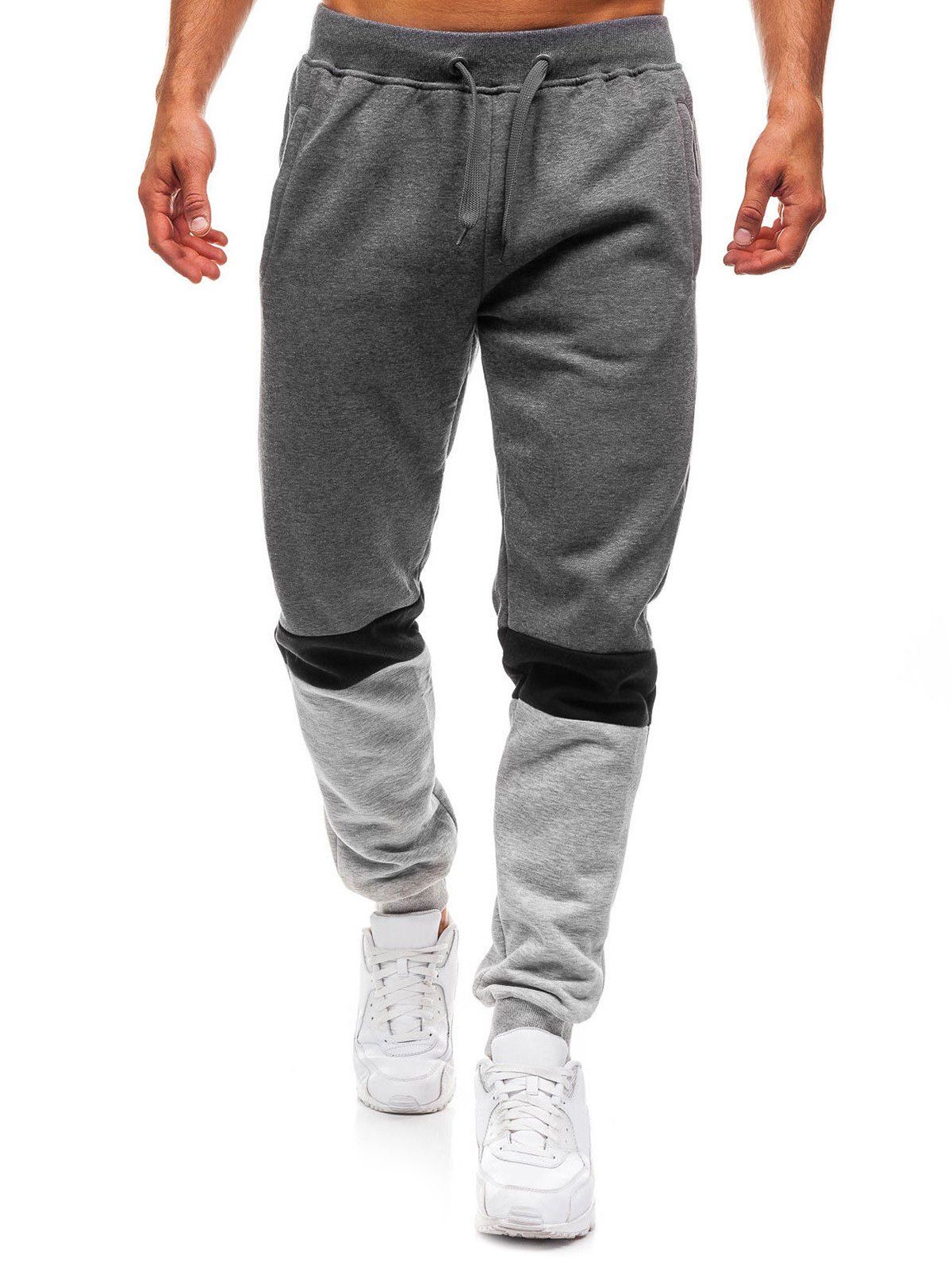 

Long Drawstring Elastic Panel Jogger Pants, Dark gray