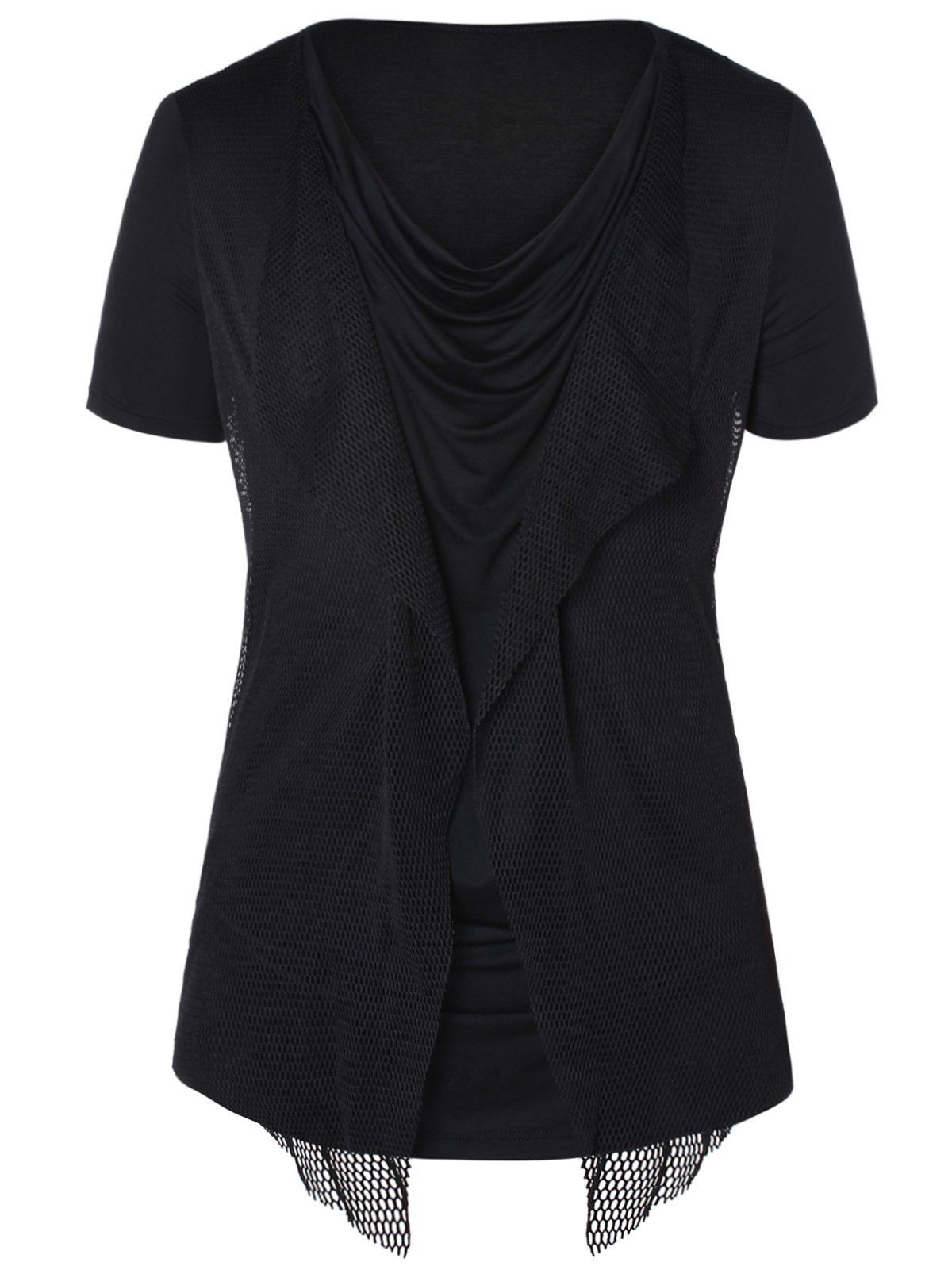 

Pile Heap Collar Mesh Panel T-shirt, Black