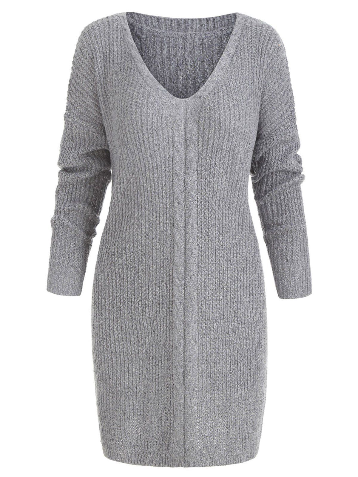 

Cable Knit Side Slit Tunic Sweater, Gray