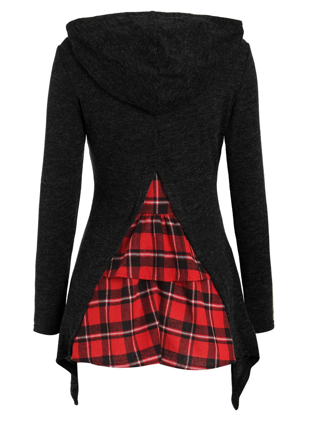 

Tartan Ruffles Insert Hooded Knitwear, Black