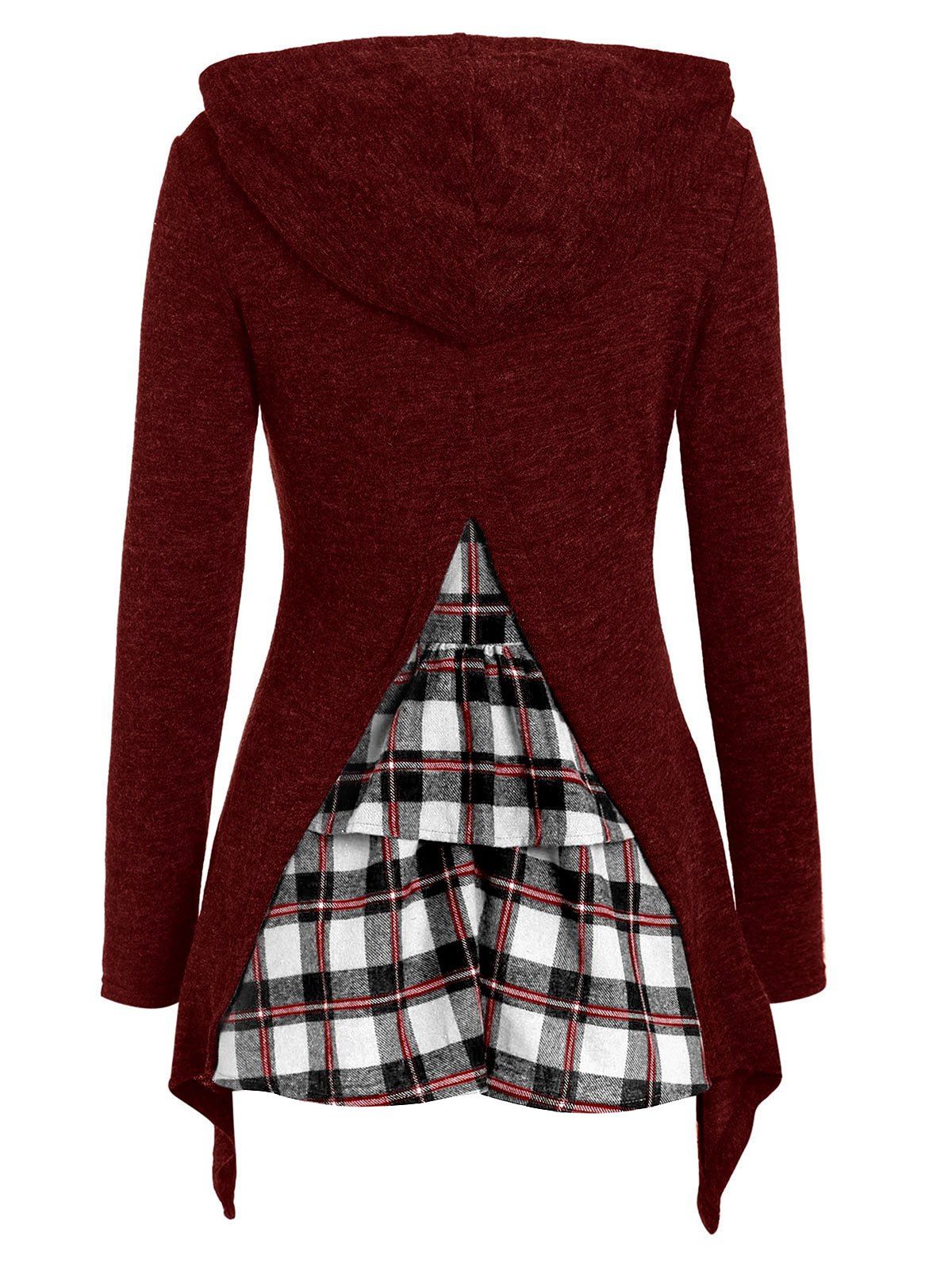 

Tartan Ruffles Insert Hooded Knitwear, Red wine