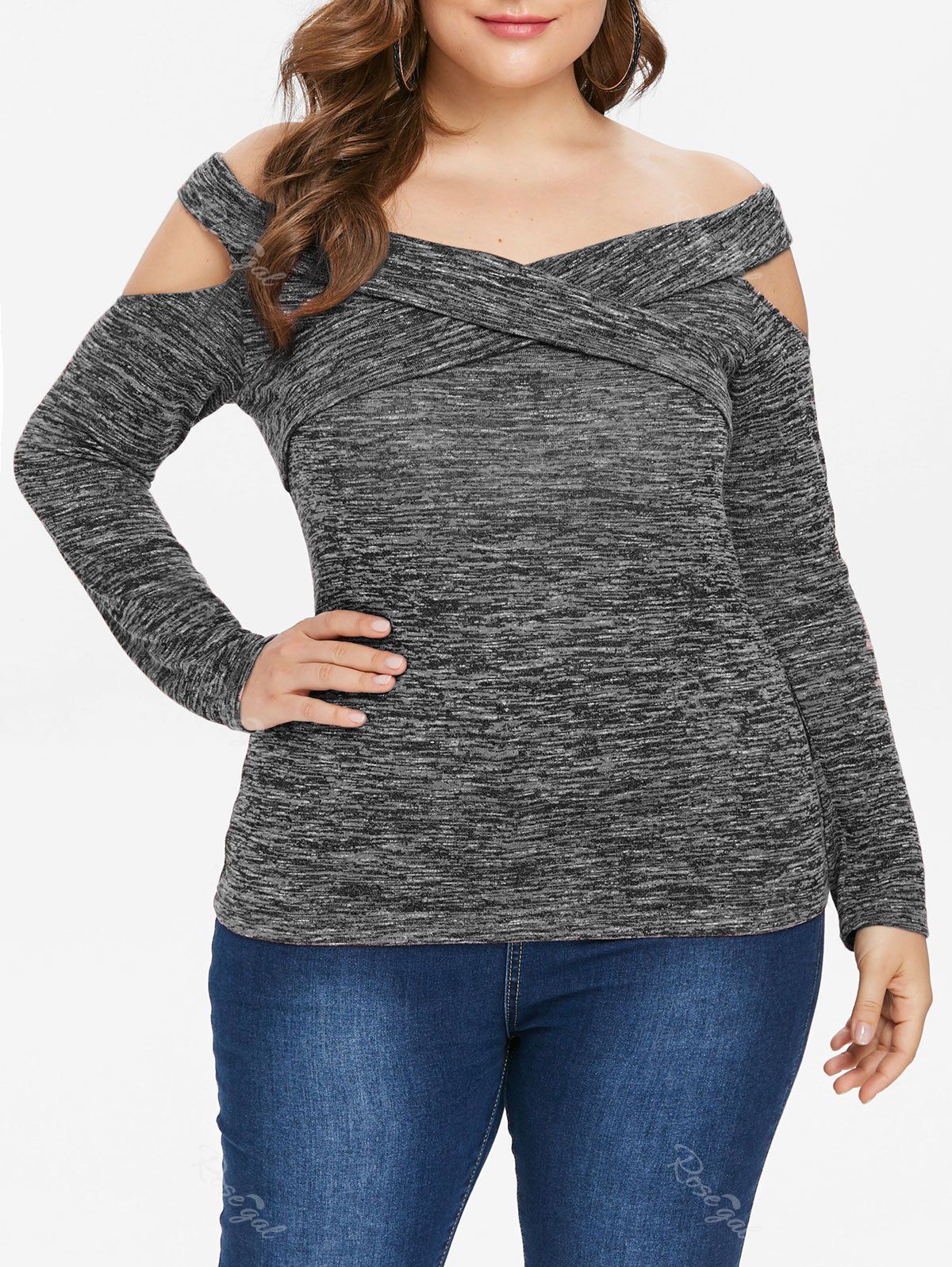

Plus Size Twist Front Off The Shoulder T-shirt, Gray
