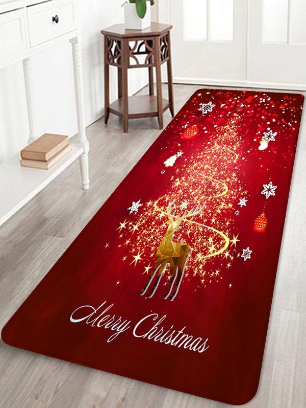 

Merry Christmas Tree Elk Printed Floor Mat, Red