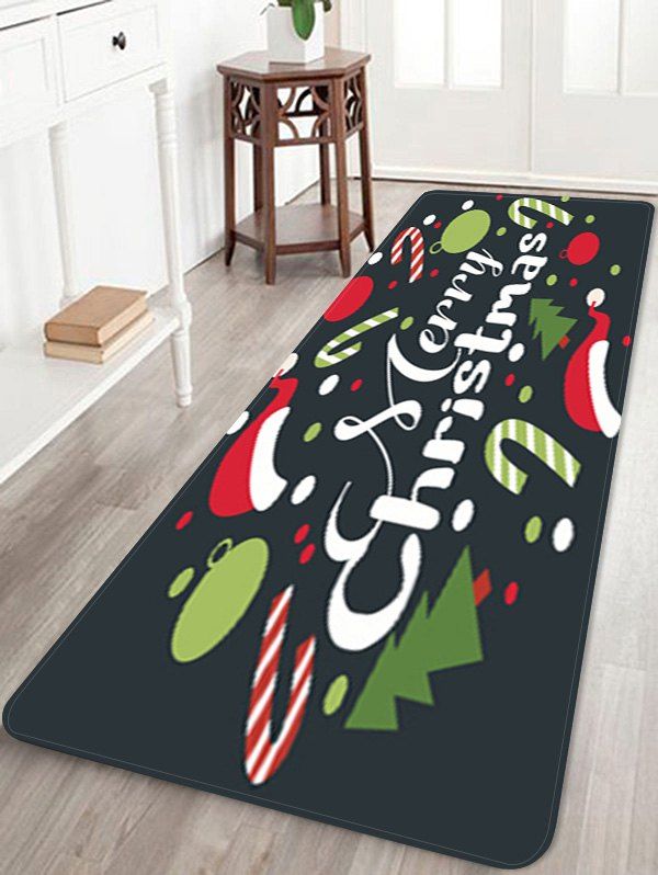 

Merry Christmas Tree Candy Cane Printed Floor Mat, Dark forest green