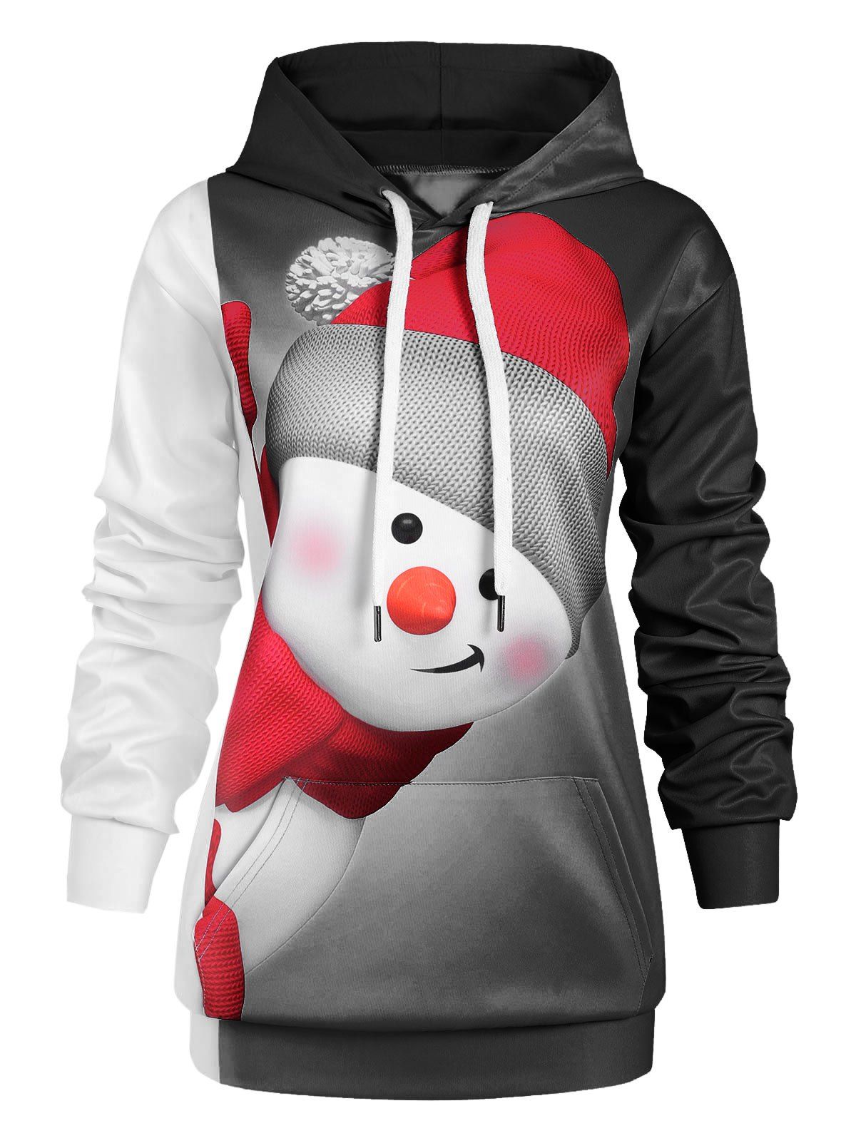 

Plus Size Christmas Snowman Hoodie with Pocket, Black