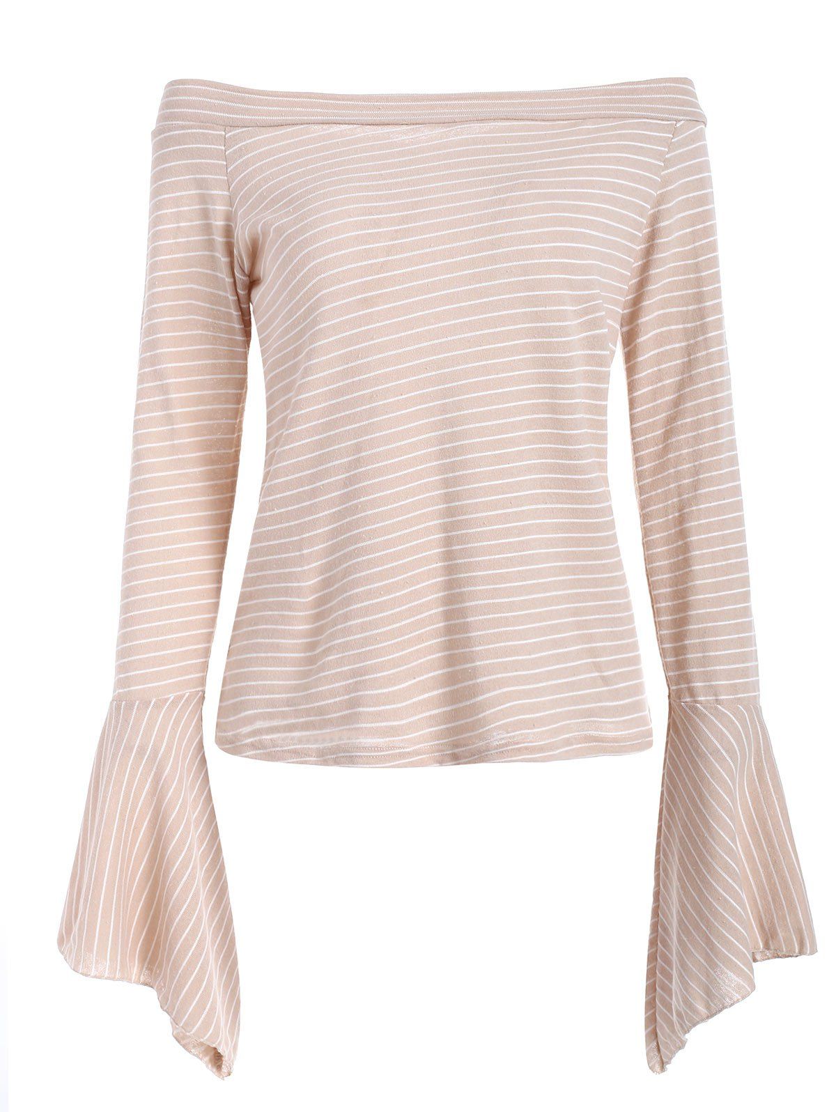 

Long Sleeve Off The Shoulder Striped Blouse, Apricot