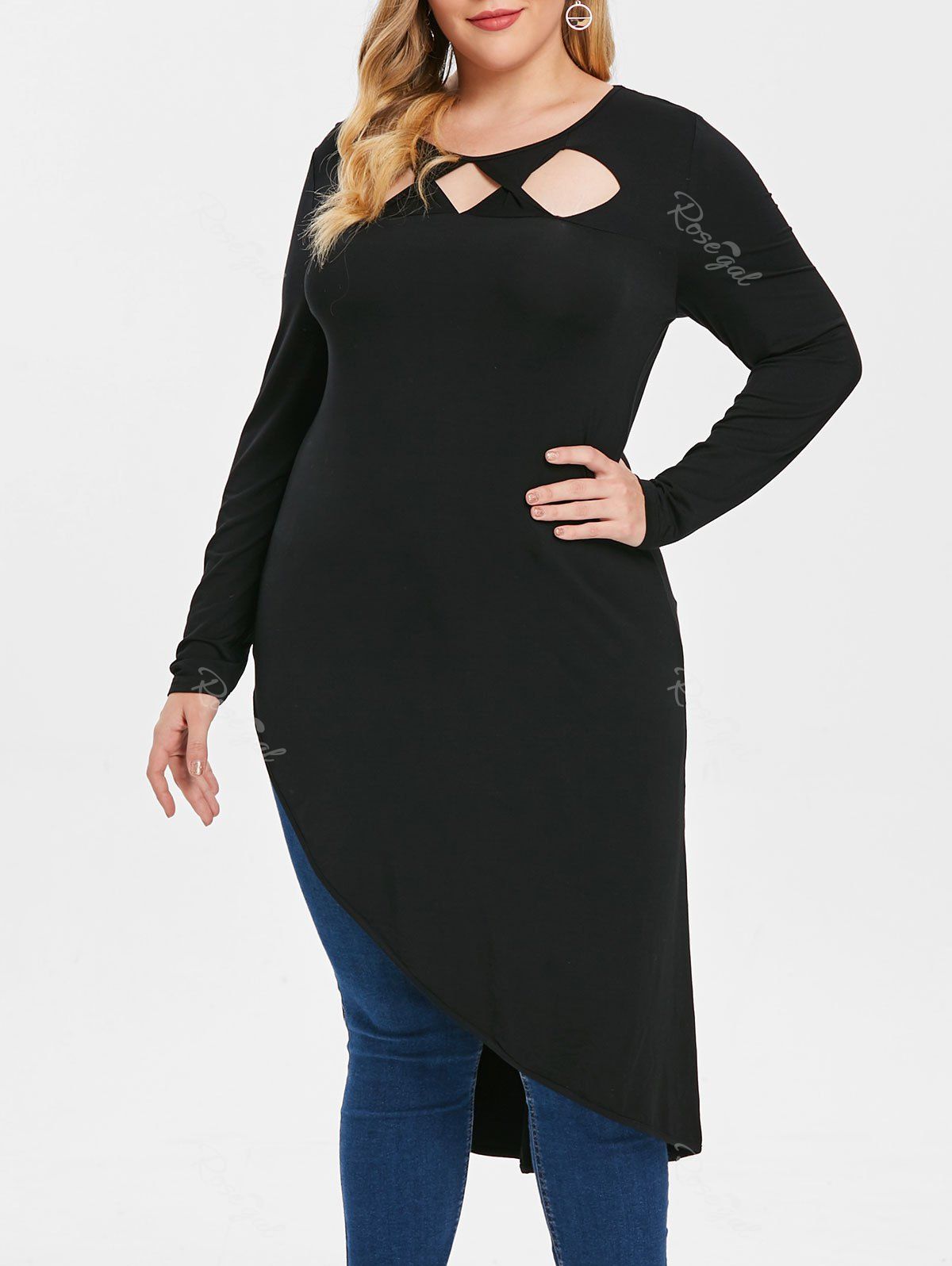 

Front Cut Out Plus Size Asymmetrical T-shirt, Black