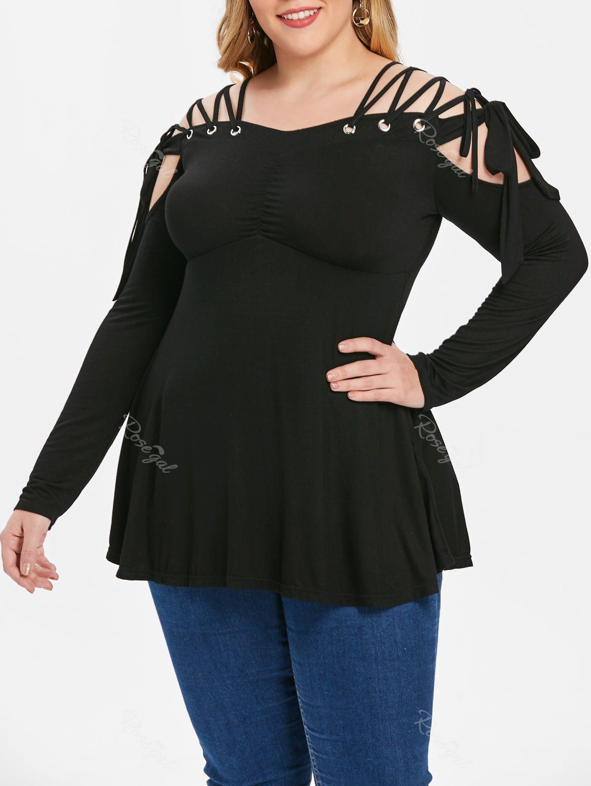 

Plus Size Lace Up Empire Waist Tee, Black