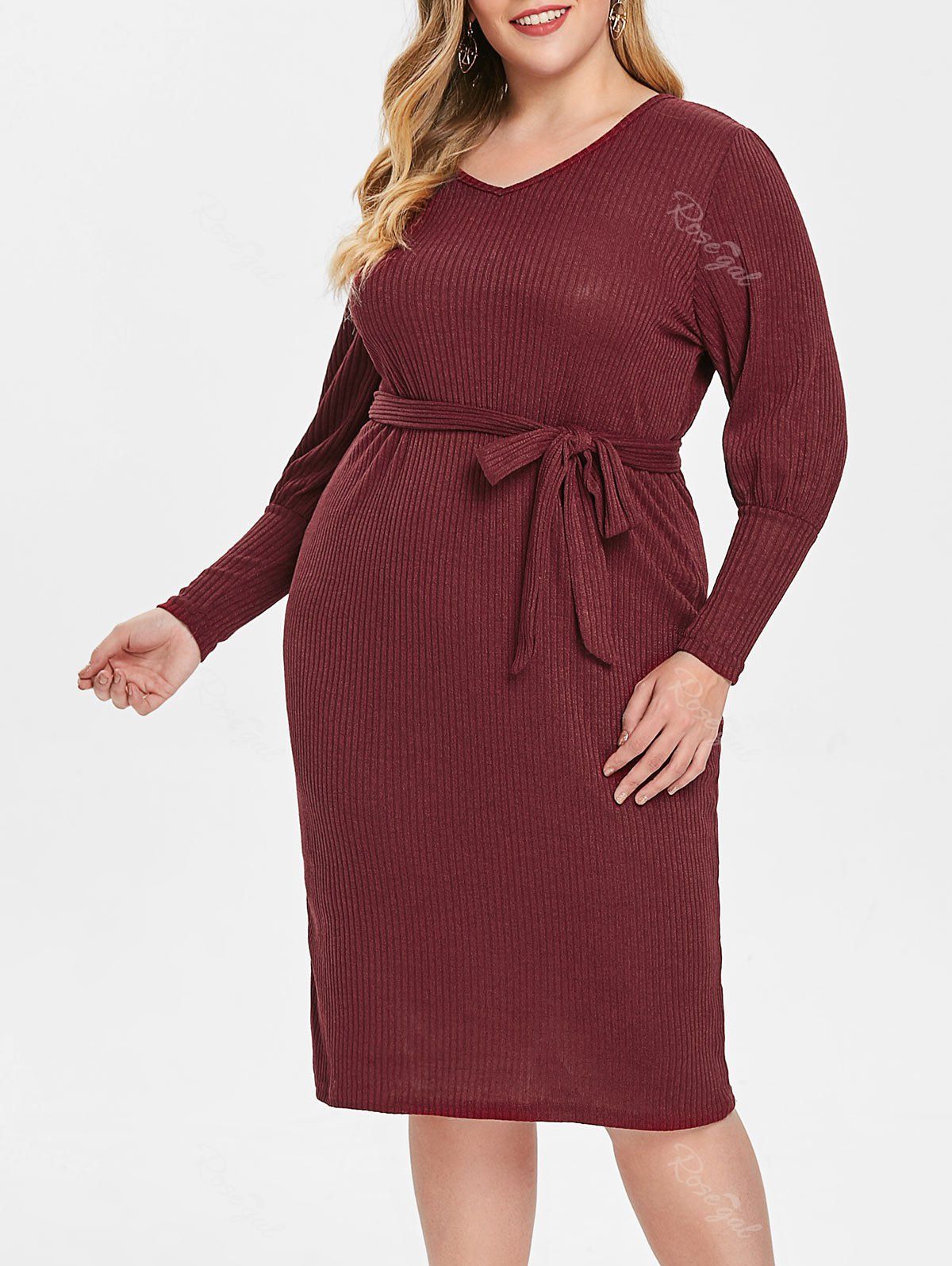 [36 OFF] Plus Size Puff Sleeve V Neck Dress Rosegal