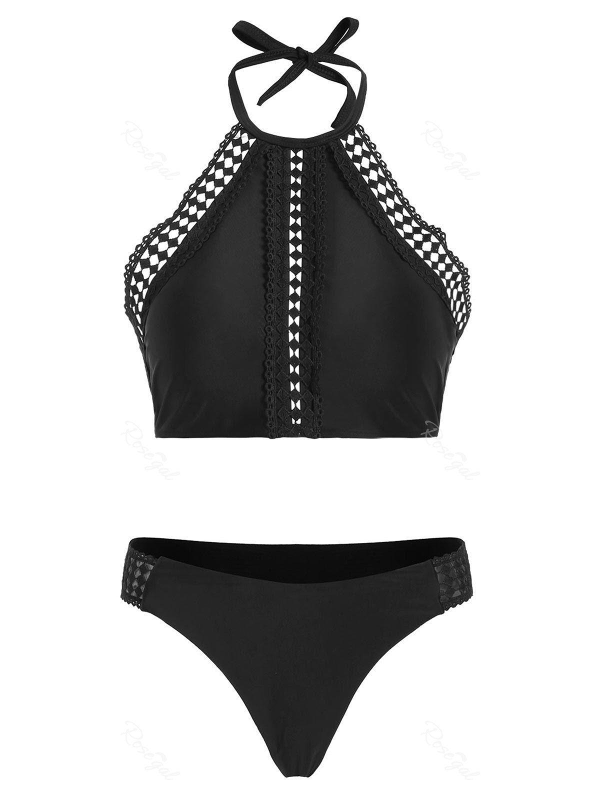 Discount Hollow Out Halter Neck Two Piece Swimwear  