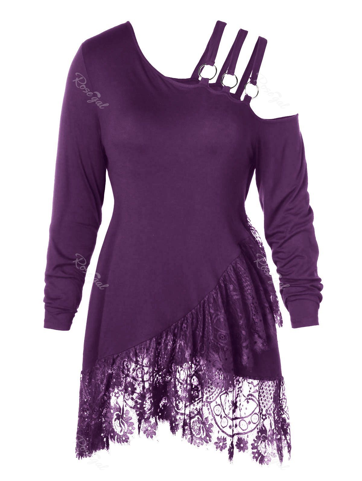 

Plus Size Lace Irregular Hem T-shirt, Purple iris