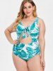 Knotted Plus Size Leaf Print Swimwear -  