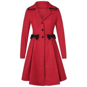 Plus Size Bowknot Skirted Wool Coat, Red wine