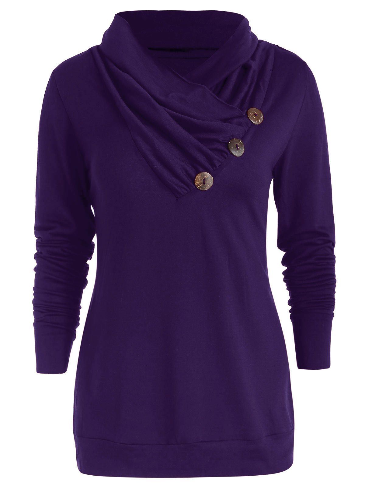 

Cowl Neck Button Embellished T Shirt, Purple iris