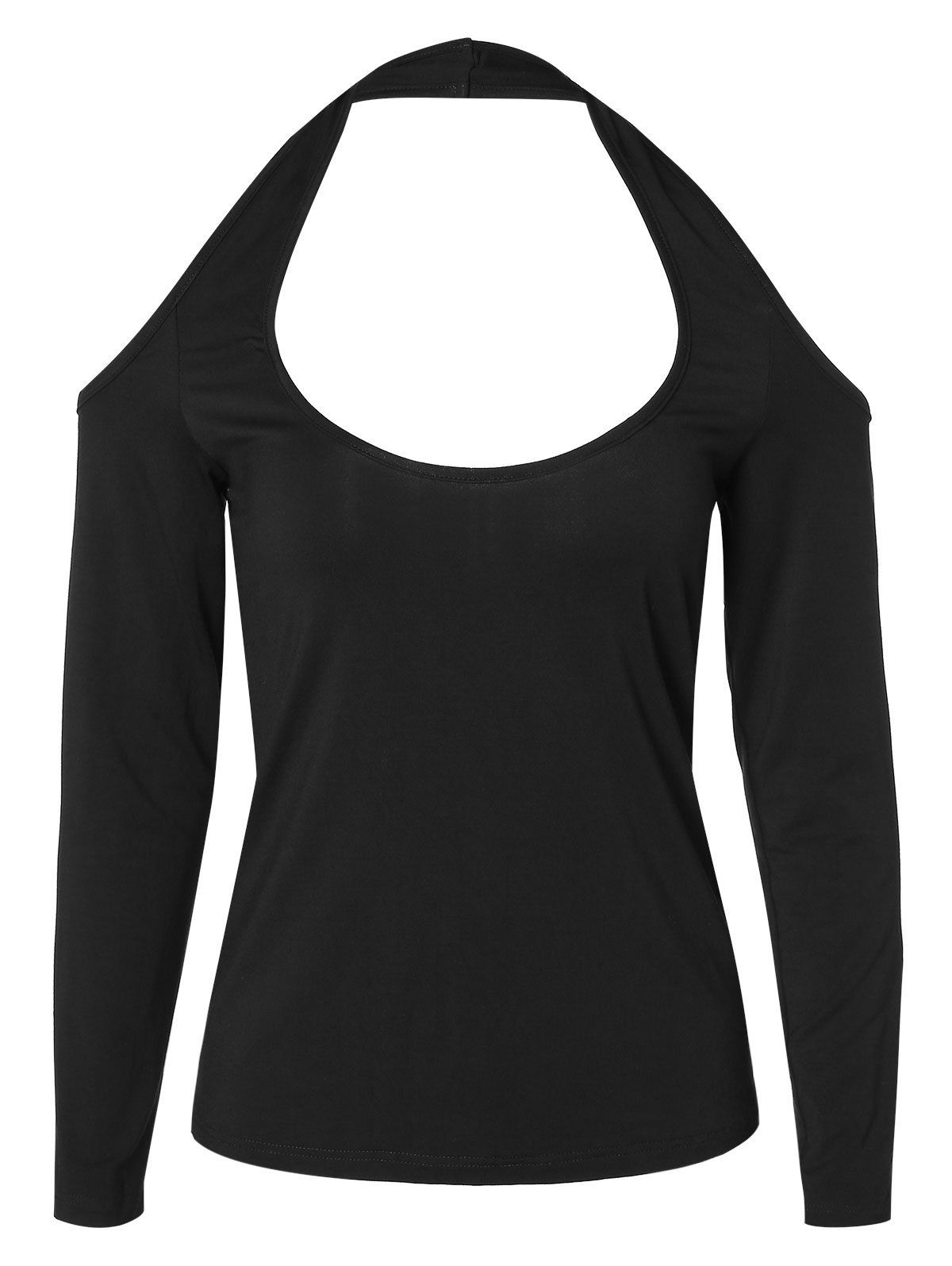 

Openback Cold Shoulder Halter T-shirt, Black