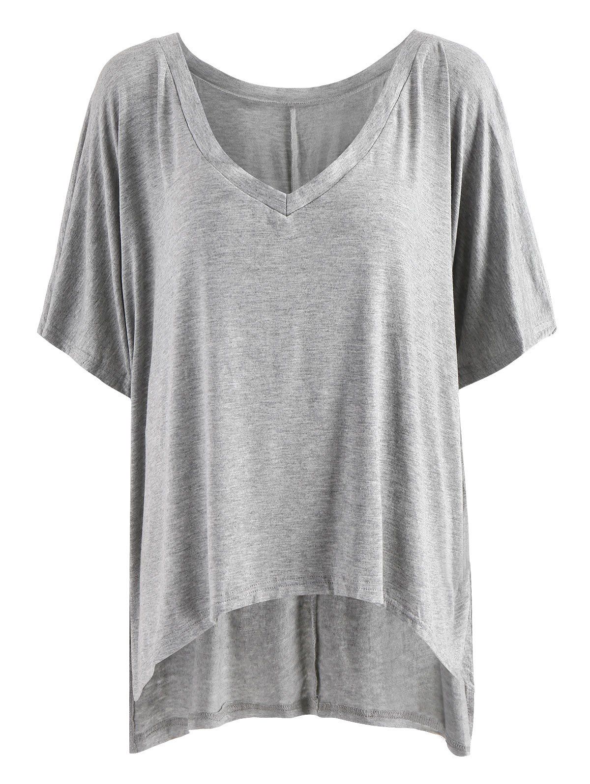 

V Neck High Low Tunic T Shirt, Gray