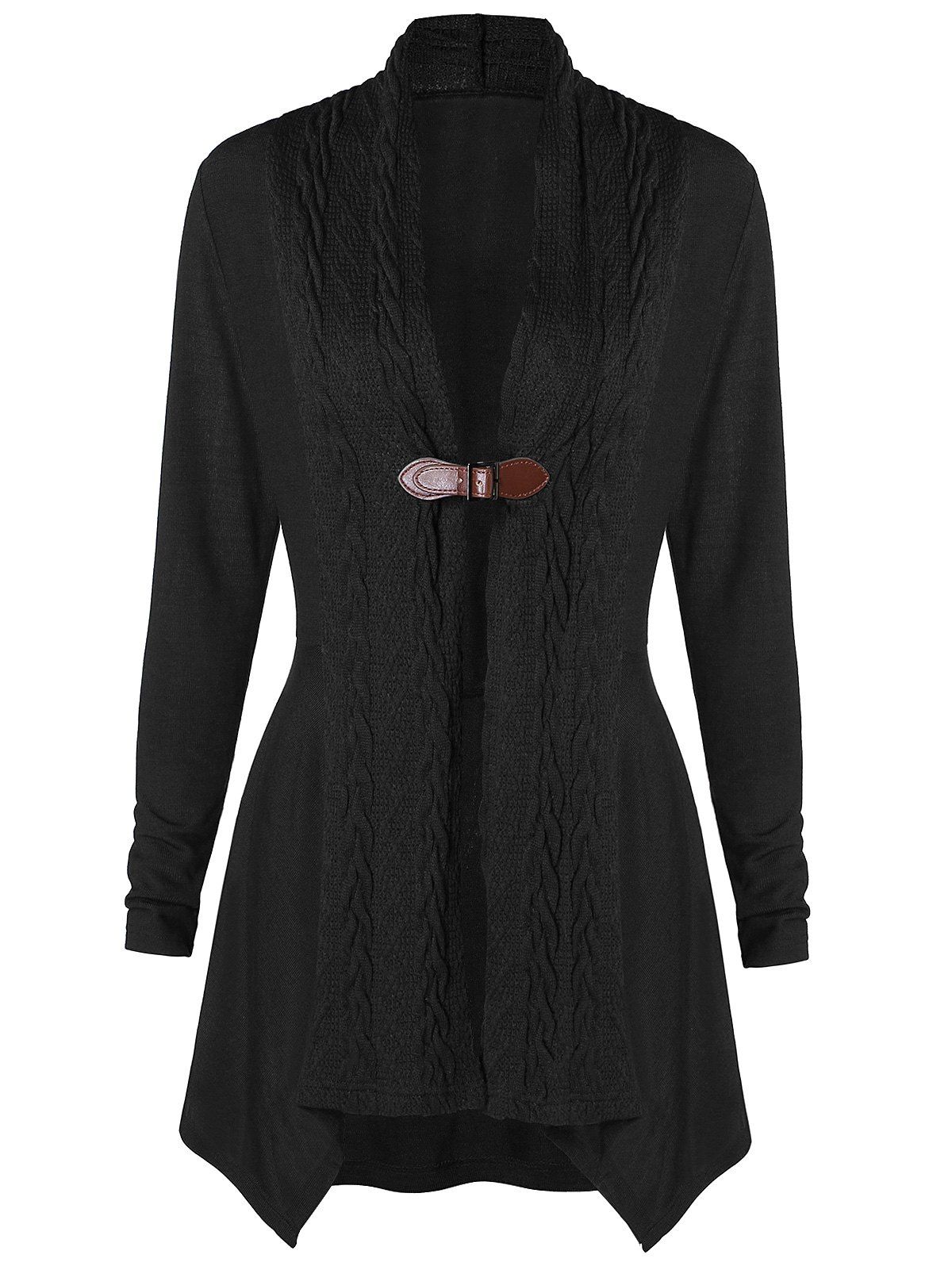 

One Buckle Knitted Asymmetrical Cardigan, Black