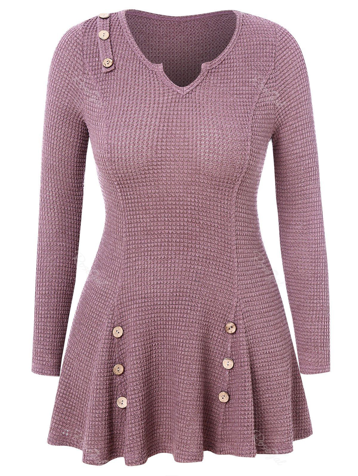 

Plus Size Buttoned Epaulet Tunic Draped Sweater, Pale violet red