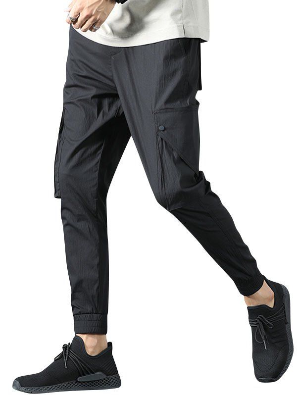 

Casual Multi Pockets Beam Feet Pants, Black