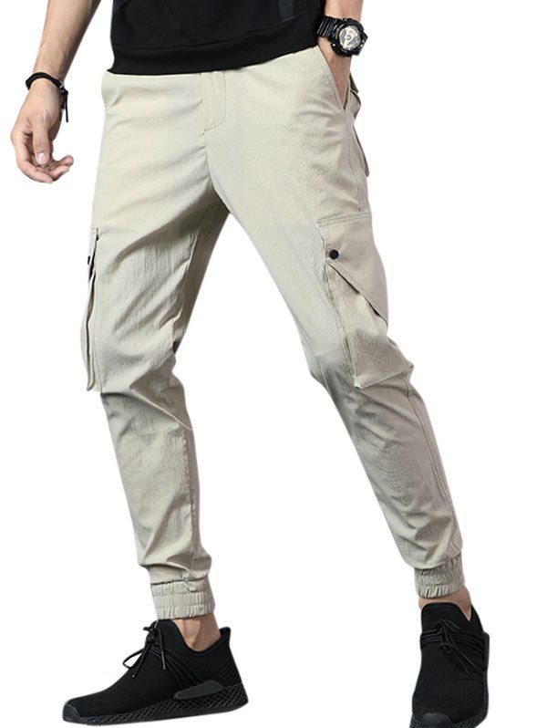 

Casual Multi Pockets Beam Feet Pants, Light khaki
