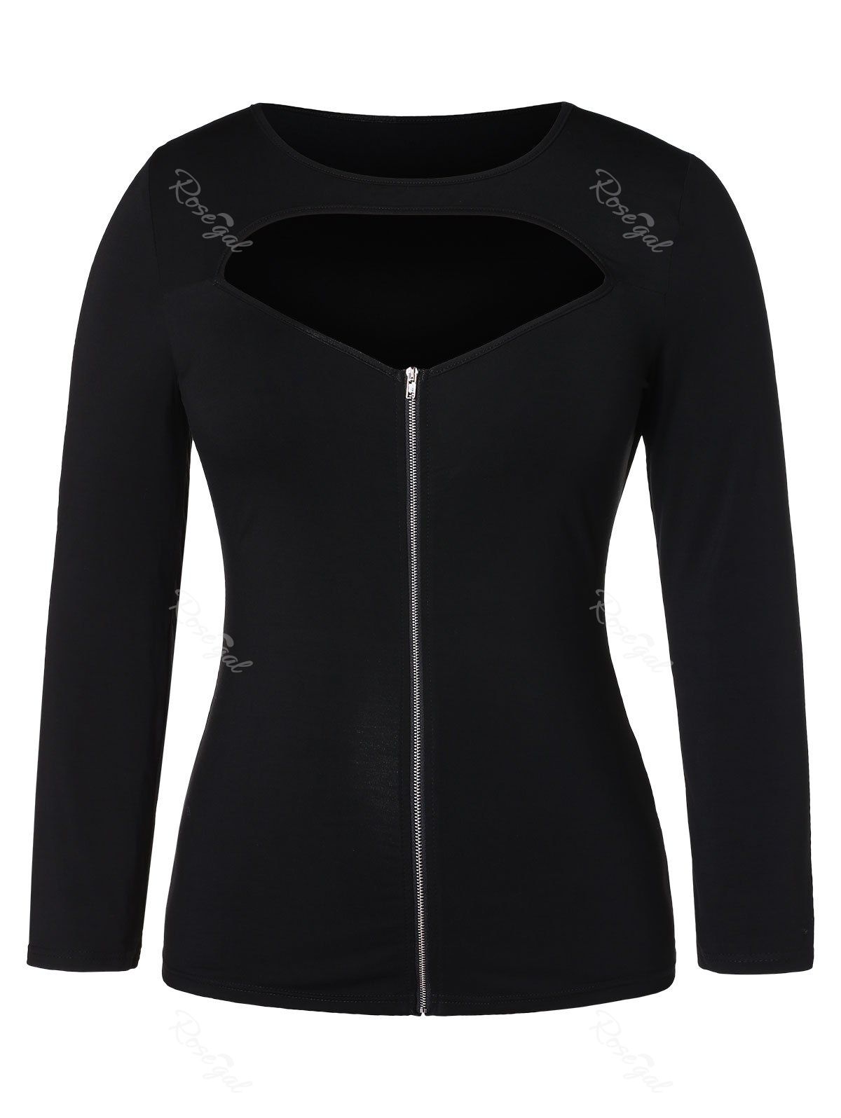 

Plus Size Zip Fly Cut Out T-shirt, Black