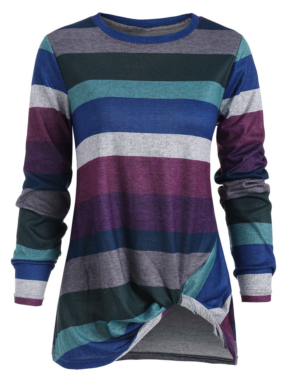 

Color Block Striped Twist Front T Shirt, Multi-a