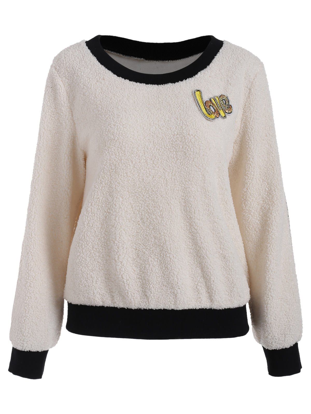 

Love Pattern Faux Fur Sweatshirt, Beige