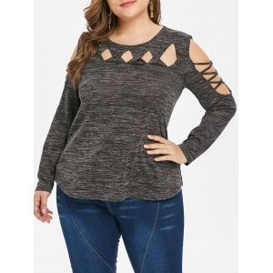 

Plus Size Cut Out Criss Cross Open Shoulder T-shirt, Smokey gray