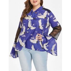 

Flare Sleeve Birds Print Plus Size Blouse, Purple