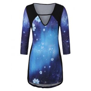 

Plus Size Keyhole Starry Sky 3D Print High Low T-shirt, Multi