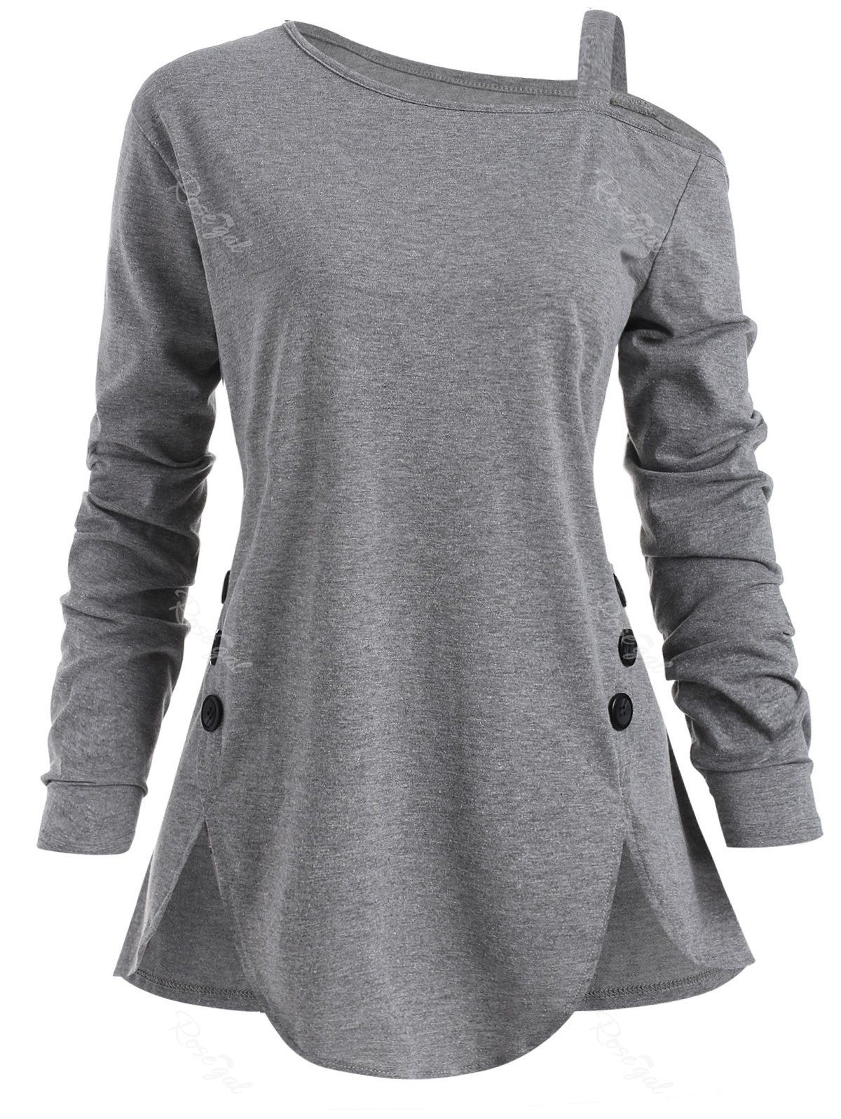 

Skew Neck Plus Size Asymmetrical T-shirt, Gray