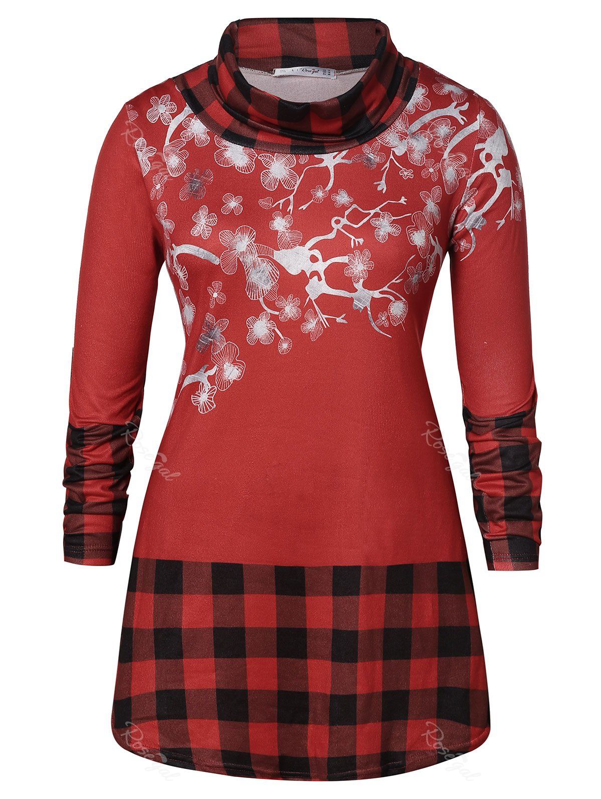 

Plus Size Floral Print Heaps Collar T-shirt, Multi