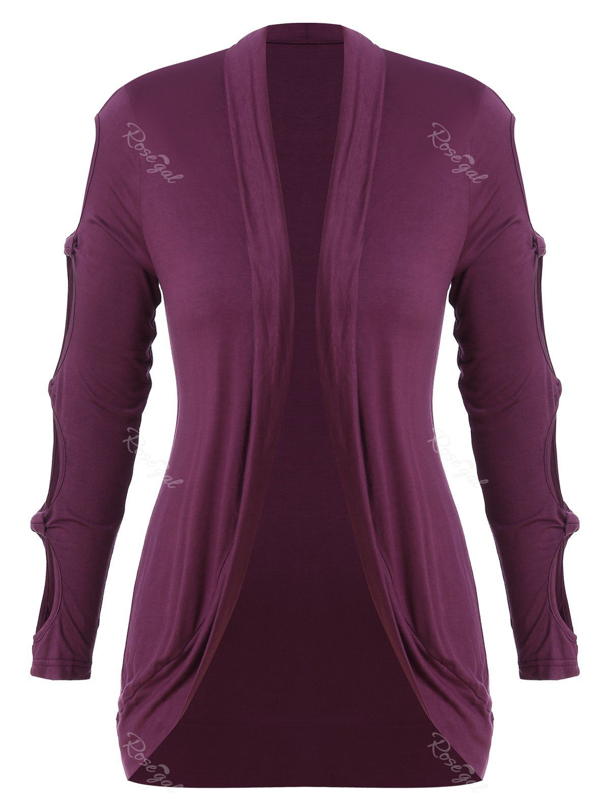 

Plus Size Knotted Cutout Outerwear, Red wine