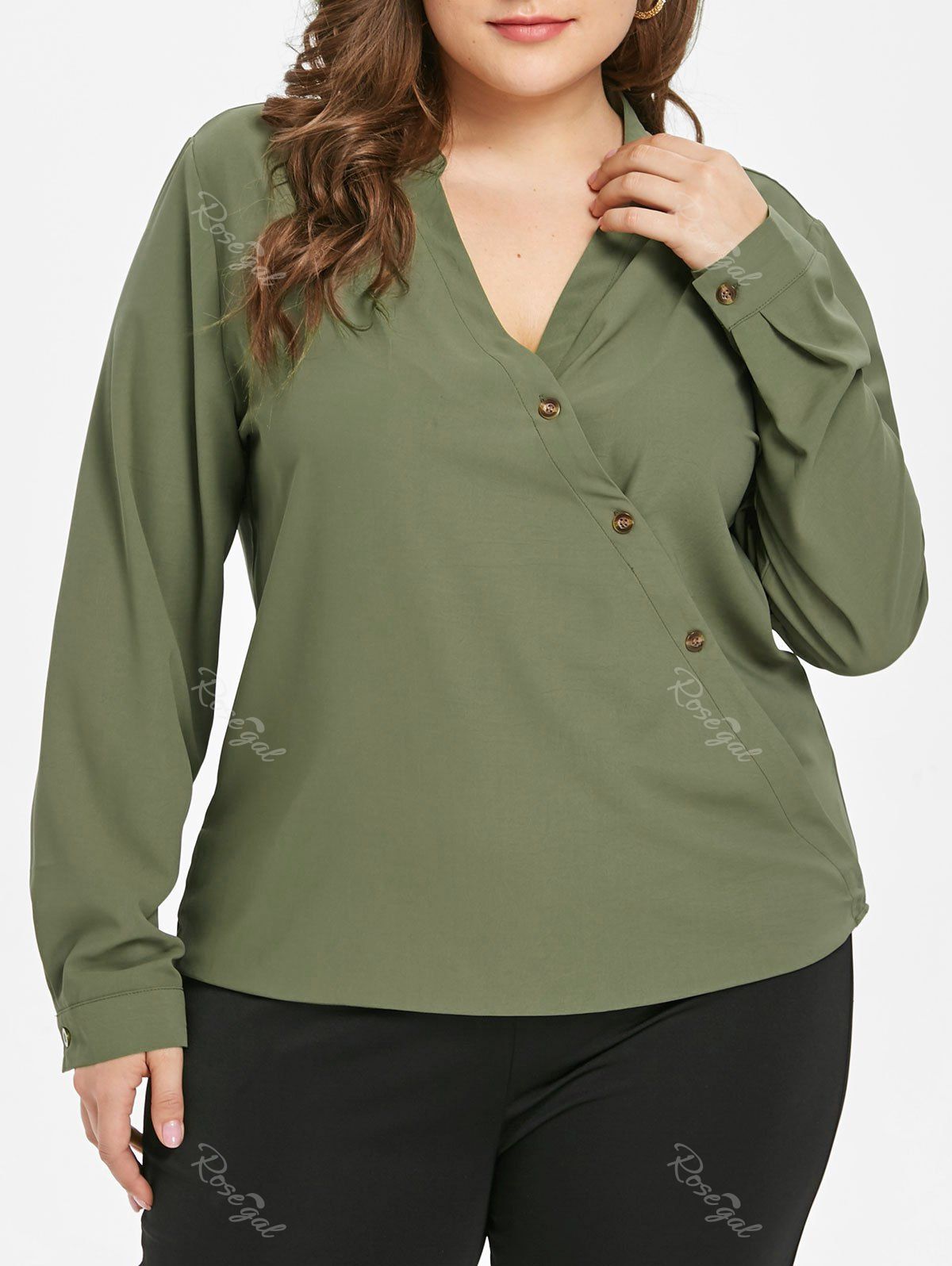 

Surplice Neck Plus Size Long Sleeve Blouse, Green