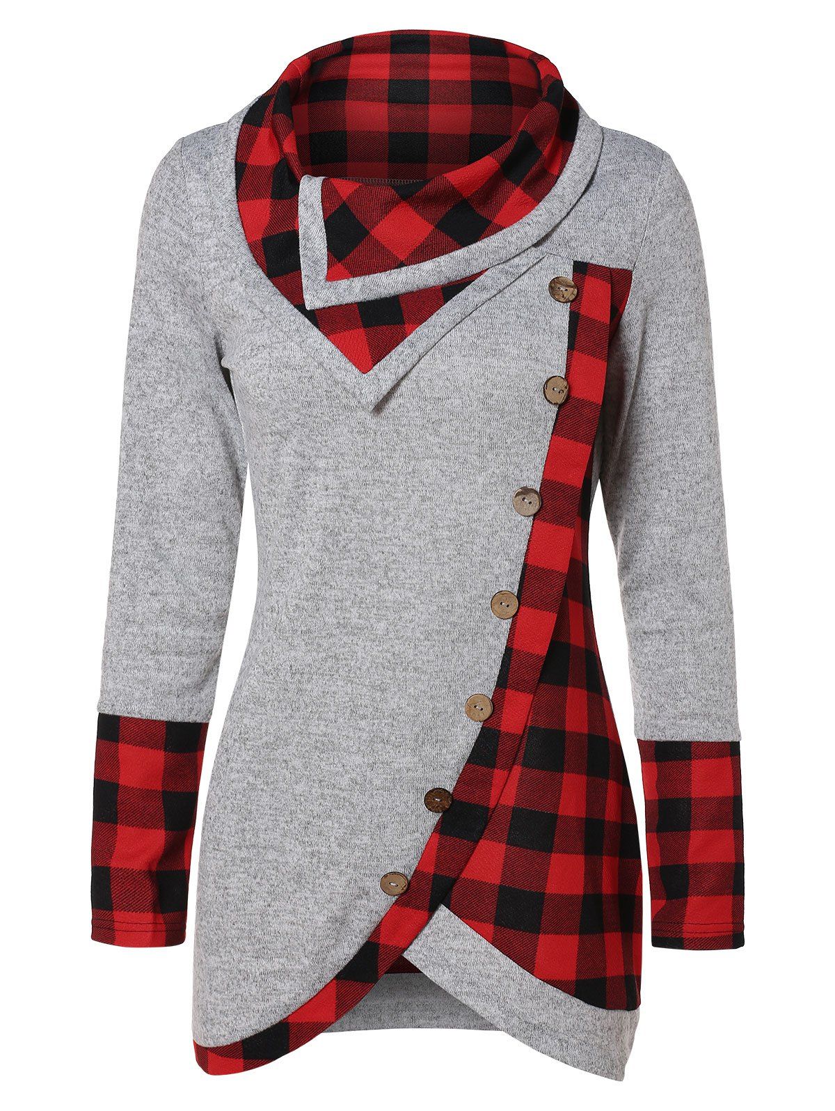 turtleneck tartan asymmetrical sweatshirt