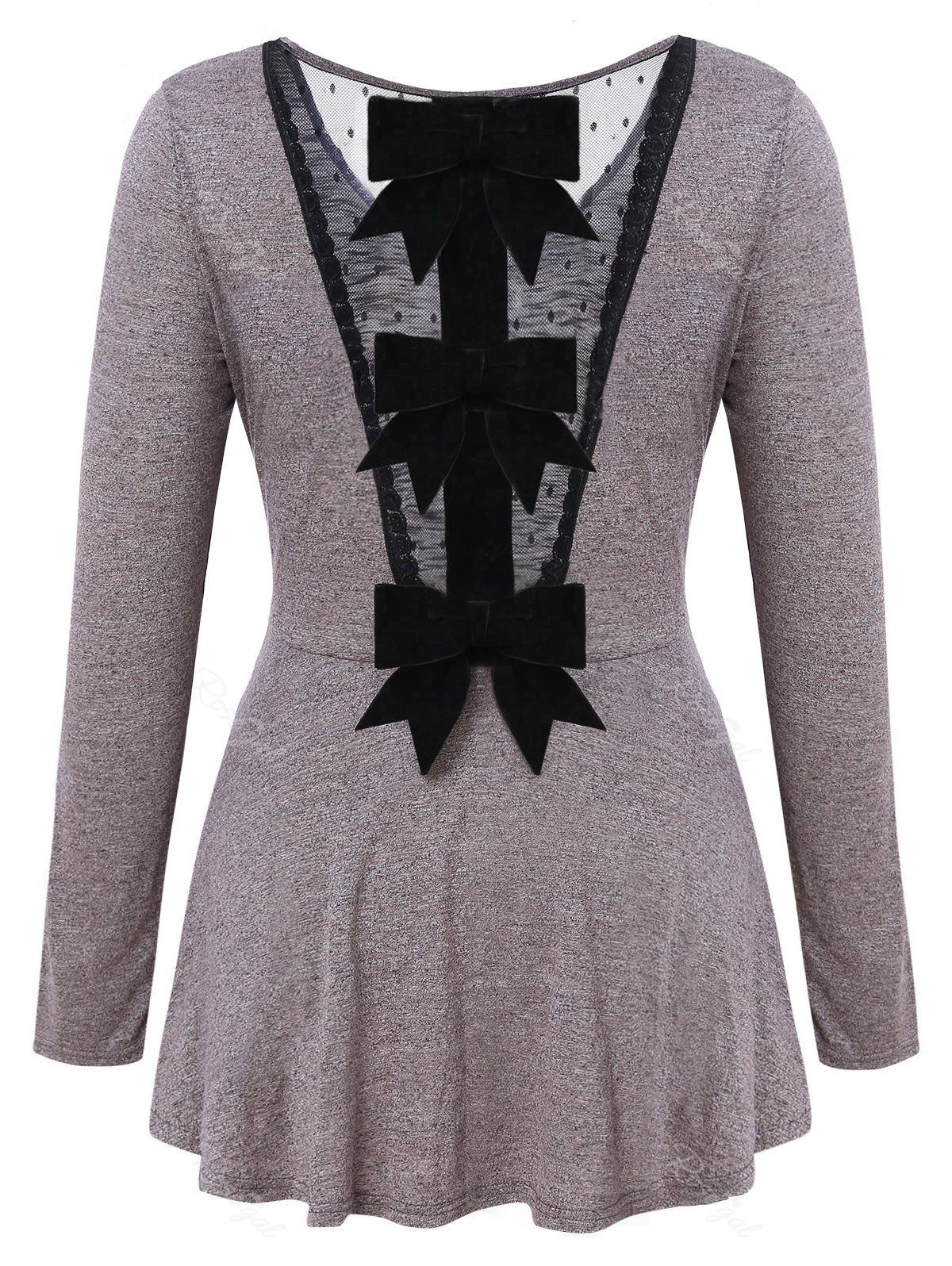 

Back Bowknot Embellished Round Neck T-shirt, Gray cloud
