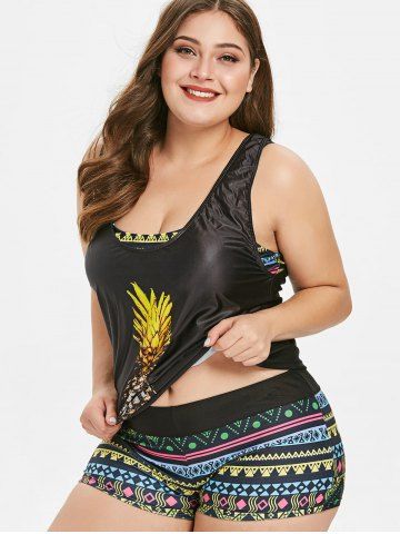 

Geometric Pattern Plus Size Padded Bikini Set, Black