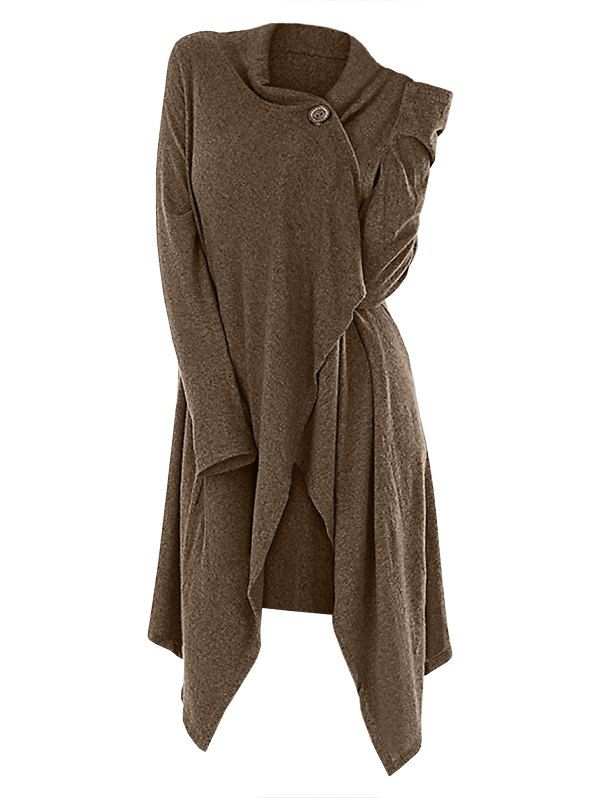 

One Button Asymmetrical Wrap Cardigan, Wood