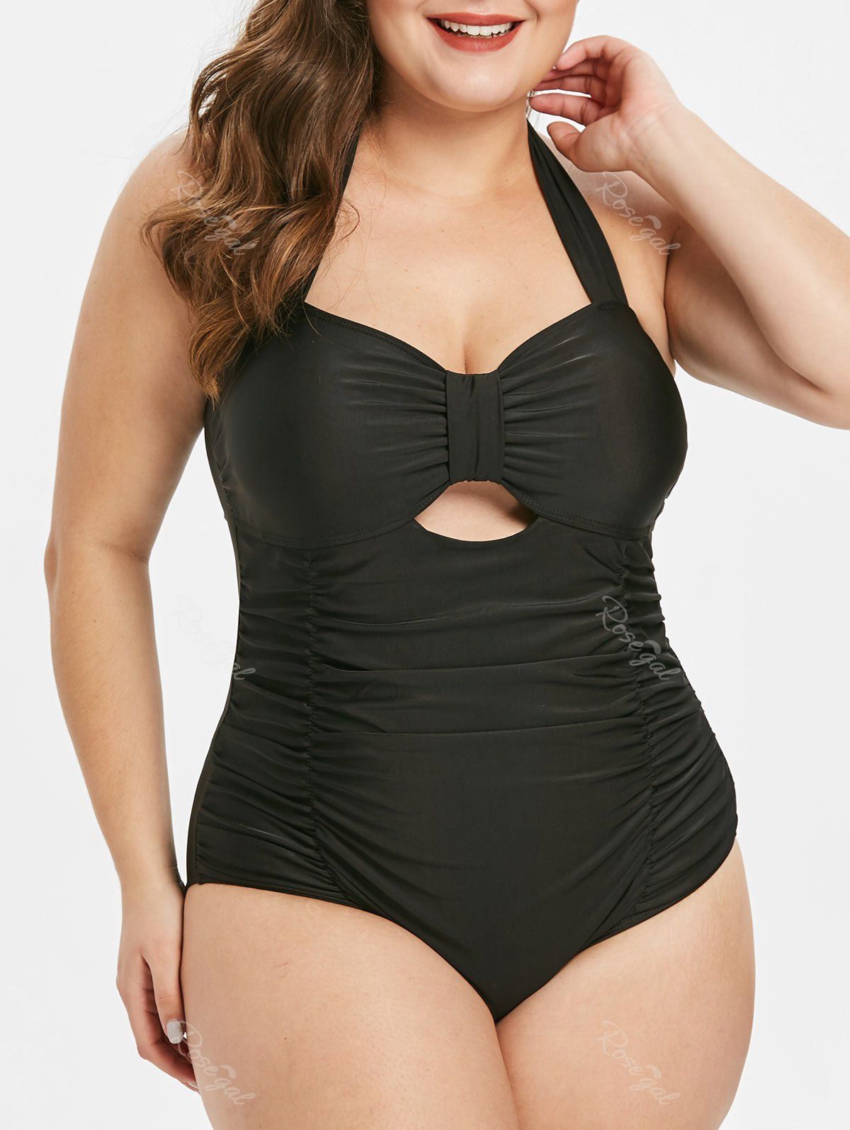 

Cut Out Plus Size Ruched One-piece Swimsuit, Black