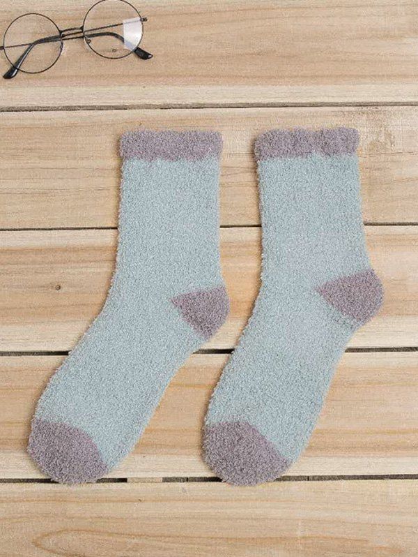 

Color Block Fuzzy Socks, Light aquamarine