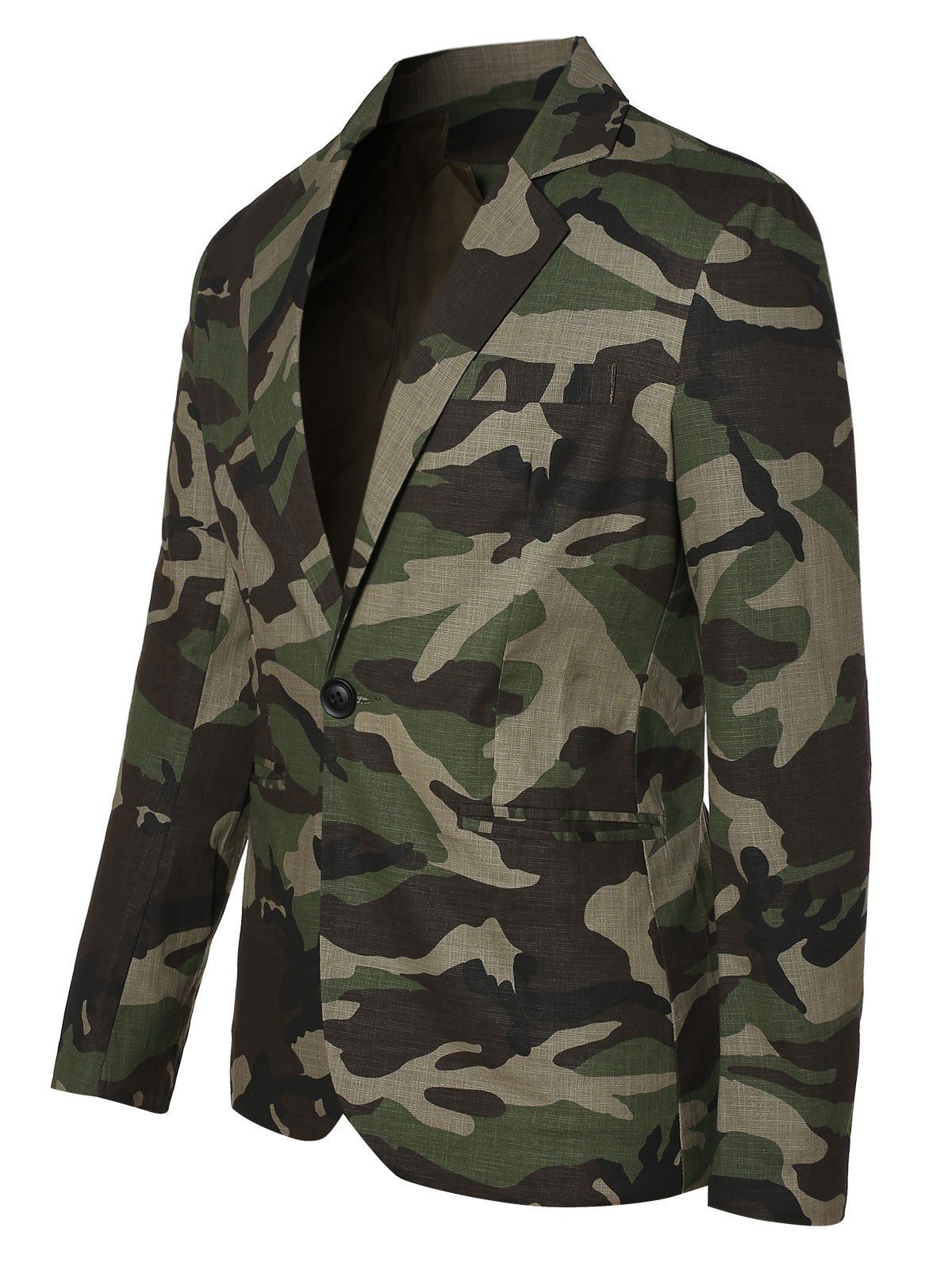 

One Button Lapel Collar Camo Blazer, Fern green